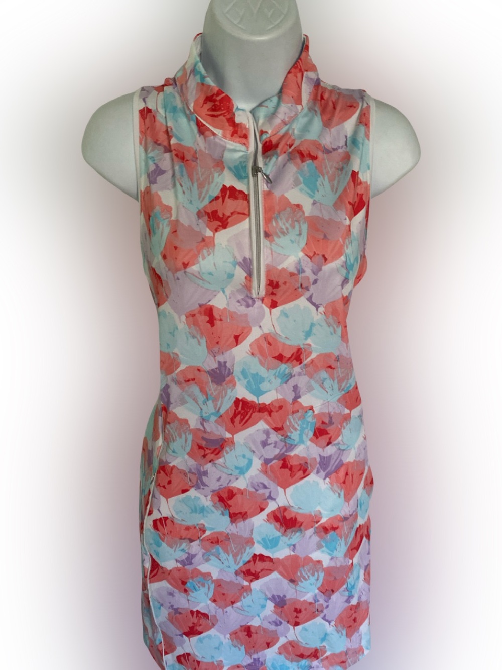 Pebble Beach Coral, Light Blue & Lavender Floral Sleeveless Dress
